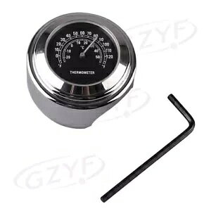 7/8C`oCNI[goCnho[xubN_CvxvN[}Eg 7/8" Bike Motorcycle Handlebar Temp Black Dial Clock Thermometer Chrome Mount