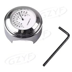I[goC 7/8" nho[x_CvxvN[}EgzCg Motorcycle 7/8" Handlebar Temp Dial Clock Thermometer Chrome Mount White