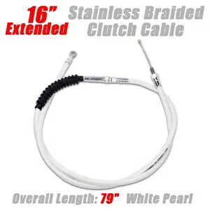 =+16 C` zCg Vo[ p[ XeXґgNb`P[u n[[ FLHR FLHX p +16" White Silver Pearl Stainless Braided Clutch Cable for Harley FLHR FLHX