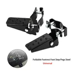 Universal Black Retro Motorcycle Clamp-on Steel Axle Foldable Foot Step Pegs Universal Black Retro Motorcycle Clamp-on Steel Axle Foldable Foot Step Pegs