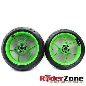 2013 - 2018 JTL jW ZX6R zC[ Zbg O[  uaXg ^C BATTLAX 2013 - 2018 KAWASAKI NINJA ZX6R WHEELS SET GREEN RIMS BRIDGESTONE TIRES BATTLAX