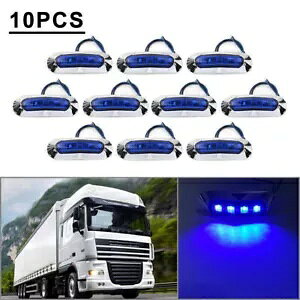 10x 4 LED TChNAX}[J[Cg  gbN g[[ sbNAbv 12V 24V u[ 10x 4 LED Side Clearance Marker Light Fit Car Truck Trailer Pickup 12V 24V Blue