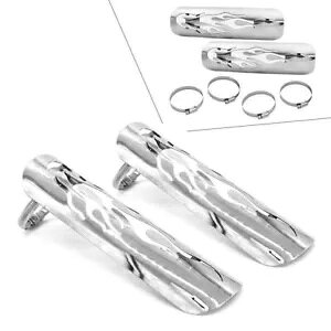 2x 9C` t[GO][XgpCv q[gV[h q[K[hJo[ Vo[tBbg n[[JTL 2x 9" Flame Exhaust Pipe Heat Shield Heel Guard Cover Silver Fit Harley Kawasaki