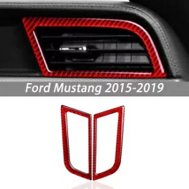 2x レッドカーボンファイバーサイドエアアウトレットベントカバートリム フォード マスタング 2015-2019用 2x Red Carbon Fiber Side Air Outlet Vent Cover Trim For Ford Mustang 2015-2019