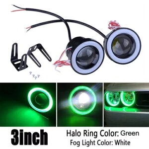 ԗp 3 C` tHO Cg LED vWFN^[ COB n[ GWF AC O DRL 쓮d O[ Car 3" Fog Light LED Projector COB Halo Angel Eye Ring DRL Driving Bulbs Green