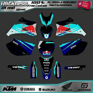 Yamaha YZ 250F/450F 2006-2009 ターコイズ & ブラック レッドブル グラフィックス キット - 米国製 Yamaha YZ 250F/450F 2006-2009 Turquoise & Black Red Bull Graphics Kit - USA Made