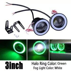 76 ~[gԂ̃O[tHOCg LED vWFN^[ COB n[GWFACO DRL 쓮d 76mm Car Green Fog Light LED Projector COB Halo Angel Eye Ring DRL Driving Bulbs