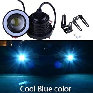 2* 89mm J[vWFN^[ LED tHOCg Eh ACXu[ n[ GWF AC Od 2* 89mm Car Projector LED Fog Light Round Ice Blue Halo Angel Eye Ring Bulbs