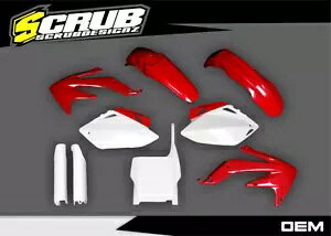 �z���_ CRF450R 2005 2006 OEM �J���[���b�h�z���C�g�v���X�`�b�N�L�b�g + �t�H�[�N�K�[�h Honda CRF450R 2005 2006 OEM color Red White Plastics kit + Fork guards