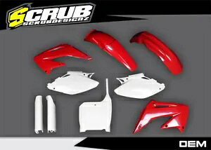 �z���_ CRF450R 2002 2003 OEM �J���[���b�h�z���C�g�v���X�`�b�N�L�b�g + �t�H�[�N�K�[�h Honda CRF450R 2002 2003 OEM color Red White Plastics kit + Fork guards