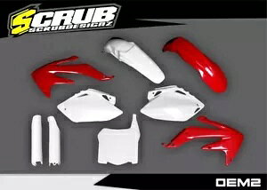 �z���_ CRF250R 2008 2009 OEM �J���[���b�h�z���C�g�v���X�`�b�N�L�b�g + �t�H�[�N�K�[�h Honda CRF250R 2008 2009 OEM color Red White Plastics kit + Fork guards
