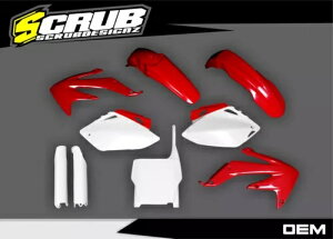 �z���_ CRF250R 2006 2007 OEM �J���[���b�h�z���C�g�v���X�`�b�N�L�b�g + �t�H�[�N�K�[�h Honda CRF250R 2006 2007 OEM color Red White Plastics kit + Fork guards