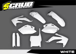�z���_ CRF250R 2008 2009 �z���C�g�v���X�`�b�N�L�b�g + �t�H�[�N�K�[�h Honda CRF250R 2008 2009 White Plastics kit + Fork guards