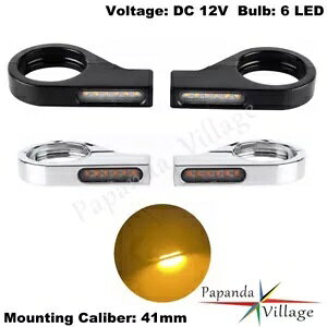 2 I[goC 12 V 6LED dAo[^[VOiECJ[Cg 41 ~[gtH[N`[u 2Pcs Motorcycle 12V 6LED Bulb Amber Turn Signal Blinker Light For 41mm Fork Tube