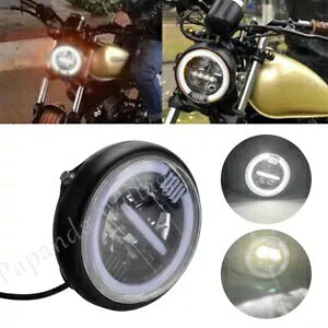 LED zCgEh g wbhCg vWFN^[ DRL nC/[ r[ }n JtF [T[p LED White Round Retro Headlight Projector DRL Hi/Lo Beam For Yamaha Cafe Racer