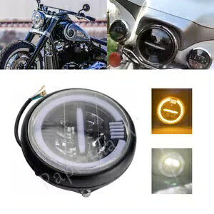 LED wbhCg Hi/Lo r[vWFN^[Ao[Ehvn[[}nXYL BMW LED Headlight Hi/Lo Beam Projector Amber Round Lamp For Harley Yamaha Suzuki BMW