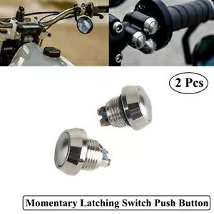 2Pc ���j�o�[�T���N���[���������^�����b�`�X�C�b�`�v�b�V���{�^�� Kawasaki KLX BMW 2Pc Universal Chrome Momentary Latching Switch Push Button For Kawasaki KLX BMW