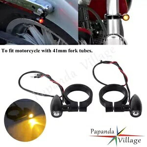 I[goCeۃAo[ LED ~j^[VOiCg 41 ~[gtH[N`[uJtF[T[p Motorcycle Bullet Amber LED Mini Turn Signal Light For 41mm Fork Tube Cafe Racer