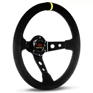SAAS XeAO zC[ XG[h 350mm ADR GT fB[vfBbV ubN t + CWP[^[ SAAS Steering Wheel Suede 350mm ADR GT Deep Dish Black With Holes + Indicator