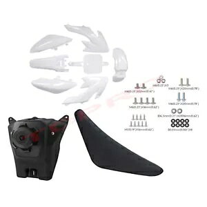 �z���C�g�v���X�`�b�N�t�F���_�[�L�b�g + �g�[���V�[�g�^���N CRF50 110cc 125cc 140 �p�_�[�g�o�C�N White Plastics Fender Kit + Tall Seat Tank Dirt Bike For CRF50 110cc 125cc 140