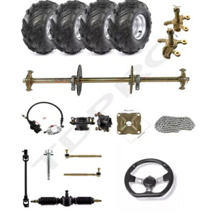 810mm DIY ATV �N���b�h�o�M�[�S�[�J�[�g���A�A�N�X���L�b�g + 7 �C���`�z�C�[�� + �X�e�A�����O�A�Z���u�� 810mm DIY ATV Quad Buggy Go Kart Rear Axle Kit + 7 Wheels + Steering Assembly �y���s�A���i�z