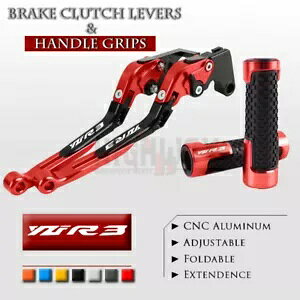 �����܂肽���݃u���[�L�N���b�`���o�[�n���h���O���b�v���}�n YZF R3 R25 2015-2019 Adjust Folding Brake Clutch Levers Handle Grips for YAMAHA YZF R3 R25 2015-2019 �y���s�A���i�z