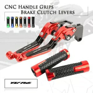 �����\�Ȑ܂肽���݃u���[�L�N���b�`���o�[�n���h���O���b�v�Z�b�g ���}�n YZF R6 05-16�p Adjustable Folding Brake Clutch Levers Handle Grips Set for YAMAHA YZF R6 05-16 �y���s�A���i�z
