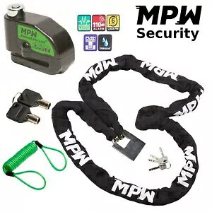 MPW �o�C�N �I�[�g�o�C �X�N�[�^�[ �`�F�[�� ���b�N & �f�B�X�N ���b�N + ���}�C���_�[ - 2M MPW Motorbike Motorcycle Scooter Chain Lock & Disc Lock + Reminder - 2M �y���s�A���i�z