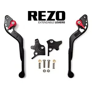 Rezo �g���\�ȃu���b�N�I�[�g�o�C���o�[�Z�b�g �z���_ VFR 800 F 2002-2005�p Rezo Extendable Black Motorcycle Lever Set for Honda VFR 800 F 2002-2005 �y���s�A���i�z