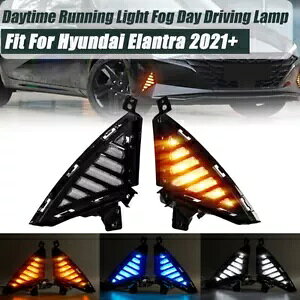 3 FfC^CjOCg LED tHO^[VOiv̓q_CGg 2021+ ɓK 3Color Daytime Running Light LED Fog Turn Signal Lamp Fits Hyundai Elantra 2021+