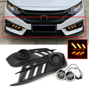 z_VrbN 2016 ? 2020 LED DRL fC^C^[VOiCgGWFACYtHOv For Honda Civic 2016~2020 LED DRL Daytime Turn Signal Light Angel Eyes Fog Lamp