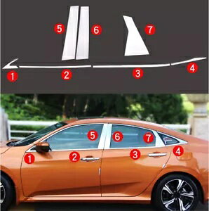 ステンレスウィンドウストリップカバー & ピラーポストトリム 2016-2018 ホンダシビック 14 個 Stainless Window Strip Cover & Pillar Posts trim For 2016-2018 Honda Civic 14PCS
