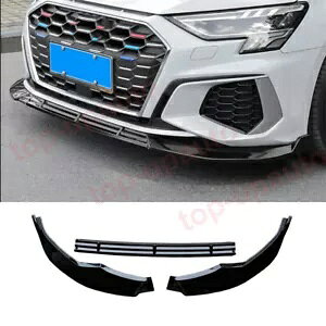 AEfB A3 S3 2022-2023 ̂鍕tgop[bv{fBLbgX|C[g 3PC For Audi A3 S3 2022-2023 Glossy Black Front Bumper Lip Body Kit Spoiler Trim 3PC