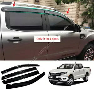 フォードレンジャー 2019-2021 ABS ブラックウィンドウバイザーベントシェードサンレインガード 4PC For Ford Ranger 2019-2021 ABS Black Window Visor Vent Shades Sun Rain Guard 4PC