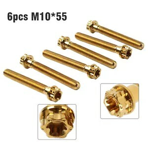6 ̃`^lWgNXwbhtWlW M10 x 55mm I[goCpS[h- 6pcs Titanium Screws Torx Head Flanges Screws M10 x 55mm for Motorcycle Gold-