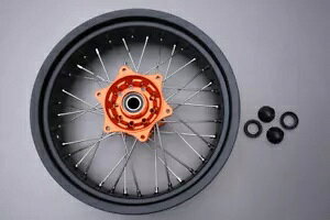 �u����/�X�|�[�N ���A �z�C�[�� �X�[�p�[���g �I�����W KTM SXF 350 2023-2024 5x17- Rim / spokes rear wheel supermoto orange KTM SXF 350 2023-2024 5x17- �y���s�A���i�z