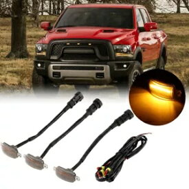 3x ラプタースタイル スモークレンズ アンバー グリル LED ライト 2013-2018 ダッジ ラム 1500 用 3x Raptor Style Smoked Lens Amber Grille LED Light For 2013-2018 Dodge Ram 1500