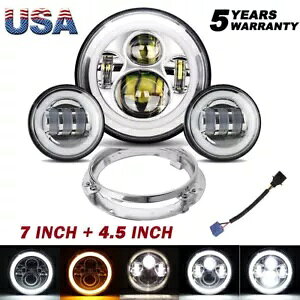 7C` LED wbhCg pbVOv tHOv uPbgtOt n[[ USp 7" LED Headlight Passing Lamps Fog Lights w/ Bracket Mounting Ring for Harley US