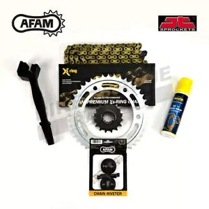 AFAM JT �S�[���h X �����O �`�F�[�� & �X�v���P�b�g �L�b�g ���}�n TZR250 1987-1989 + �t�B�b�g�L�b�g�ɓK�� AFAM JT Gold X-Ring Chain & Sprocket Kit fits Yamaha TZR250 1987-1989 + Fit Kit �y���s�A���i�z