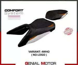ThJo[ Mirje Comf VXe zCg IW WHO T.I.KTM 125 Duke 2017-2023- Saddle cover Mirje Comf system white orange WHO T.I.KTM 125 Duke 2017-2023-