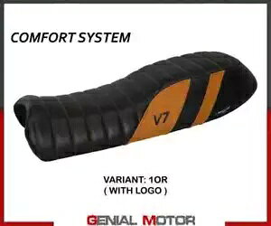 ThJo[ Davis Comf VXe IW OR + S T.I.Moto Guzzi V7 2012 -2020- Saddle cover Davis Comf system orange OR + logo T.I.Moto Guzzi V7 2012 -2020-