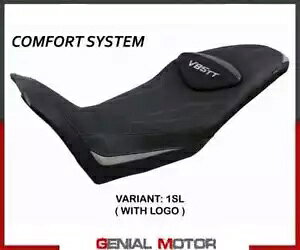 ThJo[ Gobg RtVXe Vo[ SL+S T.I.Moto Guzzi V85 TT 2019-2023- Saddle cover Everett Comf system silver SL + logo T.I.Moto Guzzi V85 TT 2019 -2023-