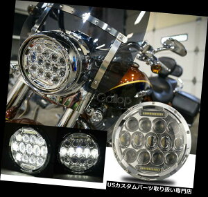 USwbhCg 7 "LEDNvWFN^[wbhCgnC/[DRLtBbgn[[_rbh\c[O 7" LED Chrome Projector Headlight Hi/Lo DRL Fit Harley Davidson Touring