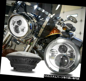 USwbhCg 7 "LEDvWFN^[nC/[N[wbhCgoutBbgn[[_rbh\c[OH4 7" LED Projector Hi/Lo Chrome Headlight Bulb Fit Harley Davidson Touring H4