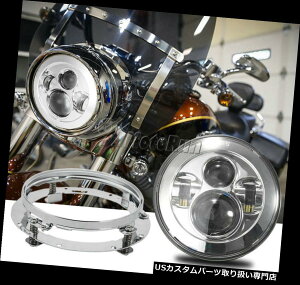 US�w�b�h���C�g �n�[���[�_�r�b�h�\���̂��߂�7�C���`LED�̃N�����v���W�F�N�^�[�~�`�̃w�b�h���C�g+���t�������O 7 inch LED Chrome Projector Round Headlight + Mounting Ring For Harley Davidson