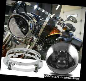 USヘッドライト 7 "ハーレーダビッドソンドット用LEDブラックプロジェクターラウンドヘッドライト+取り付けリング 7" LED Black Projector Round Headlight+ Mounting Ring For Harley Davidson DOT