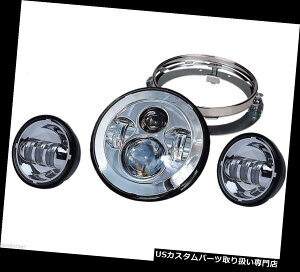 US�w�b�h���C�g 7 "�I�[�g�o�C�N���[���v���W�F�N�^�[DAYMAKER LED�w�b�h���C�g�p�b�V���O���C�g�����O�n�[���[ 7" MOTORCYCLE CHROME PROJECTOR DAYMAKER LED HEADLIGHT PASSING LIGHTS RING HARLEY