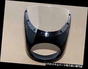 USwbhCg 7 "n[[̂߂̃gȋiX̃[T[̃nho[̌ȕhKXXN[ 7'' Headlight Retro Cafe Racer Handlebar Fairing Windshield Screen For Harley