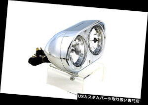 USwbhCg gNfAwbhCg4 "cCou{g}Eg12{gn[[{bNX`bp[ RETRO CHROME DUAL HEADLIGHT 4" TWIN BULB BOTTOM MOUNT 12v HARLEY BOBBER CHOPPER