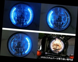 US�w�b�h���C�g 7 �I�[�g�o�C�u���[26 LED H4�n���Q���n���[�w�b�h���C�g�^�[���V�O�i���z���_���}�n 7 Motorcycle Blue 26 LED H4 Halogen Halo Headlight Turn Signal for Honda Yamaha �y���s�A���i�z